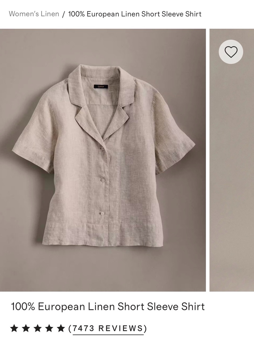 Quince Organic Linen Short Sleeve Button-Up Shirt size M